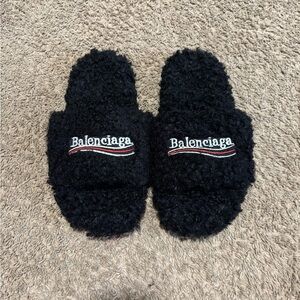Balenciaga Black Textured Slides